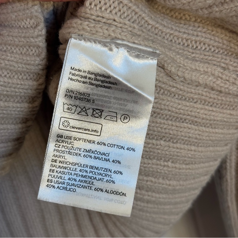 H&M Ribbed Mockneck Cropped Beige Thick Sweater Women’s Size Medium - Picture 6 of 9